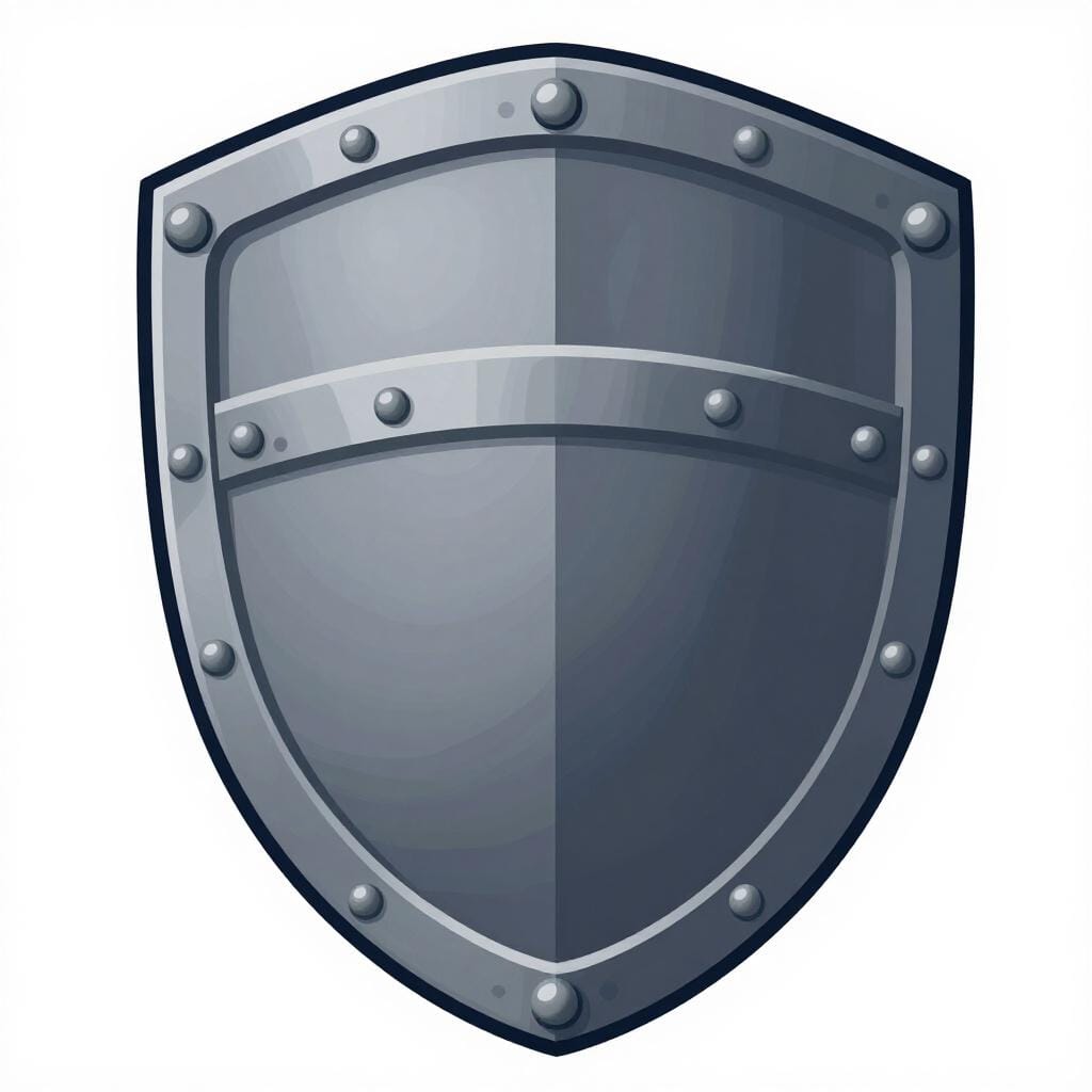 A heavy steel shield with thick metal plates and visible rivets.