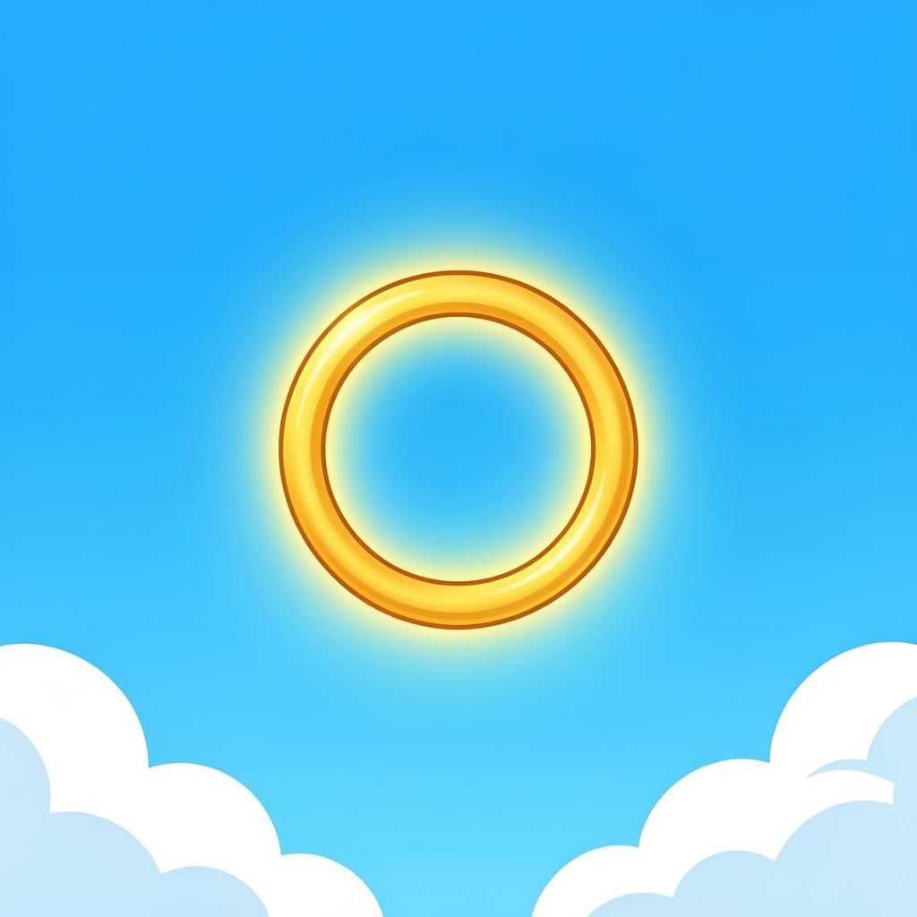 A golden ring floating in a clear blue sky, forming a perfect circle with no beginning or end.
