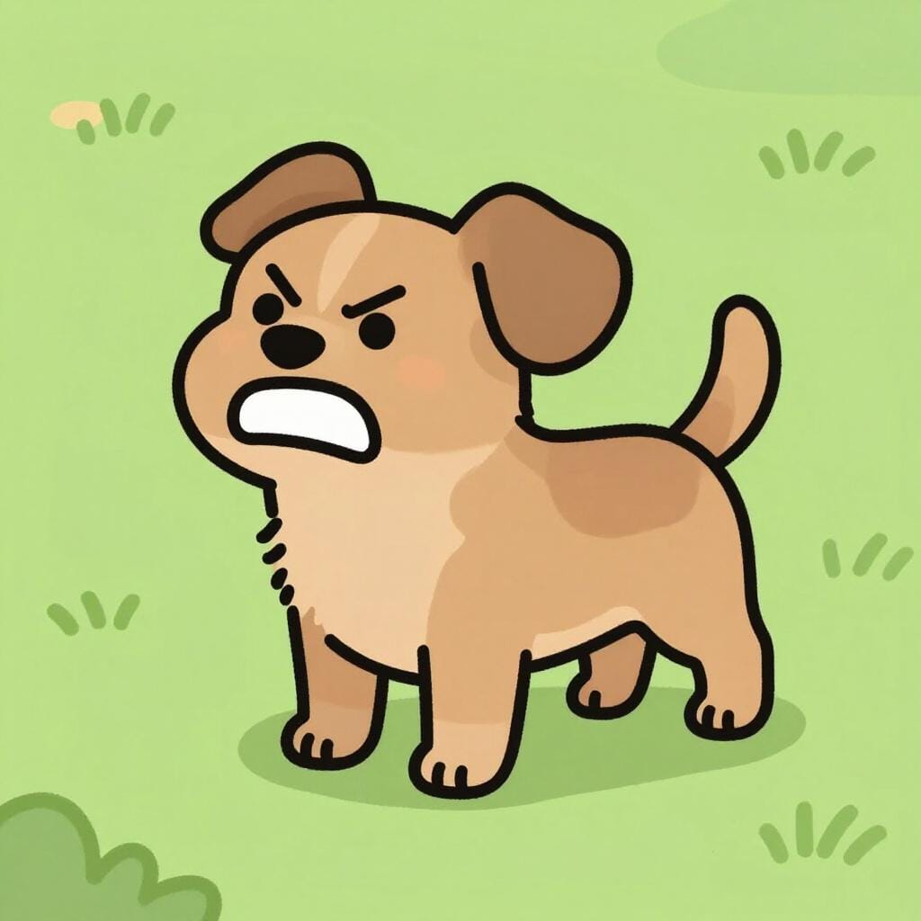 A small dog with its teeth showing in a snarl.