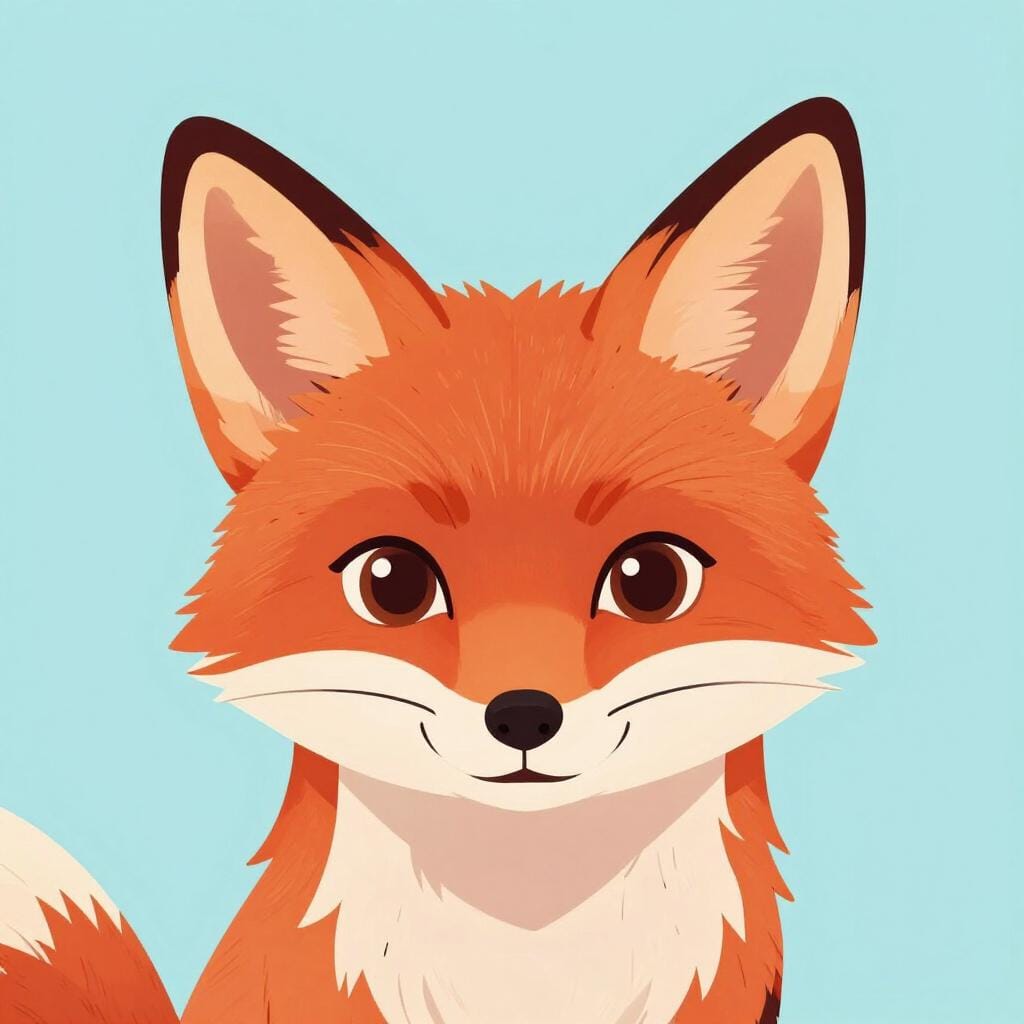 A bright red fox with wide, alert eyes and perked-up ears looking curiously at a small butterfly.