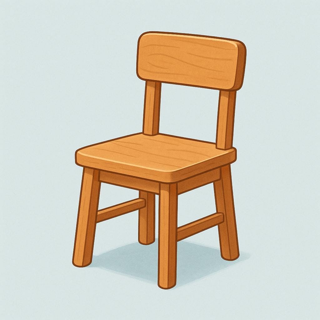 A basic, unadorned wooden chair with straight lines and no decoration, highlighting its plain structure.