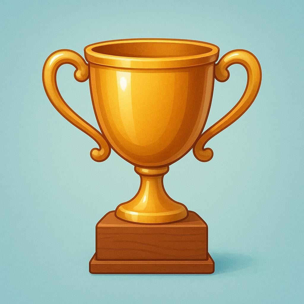 A stylized golden trophy resting on a pedestal, symbolizing an honor or prize.