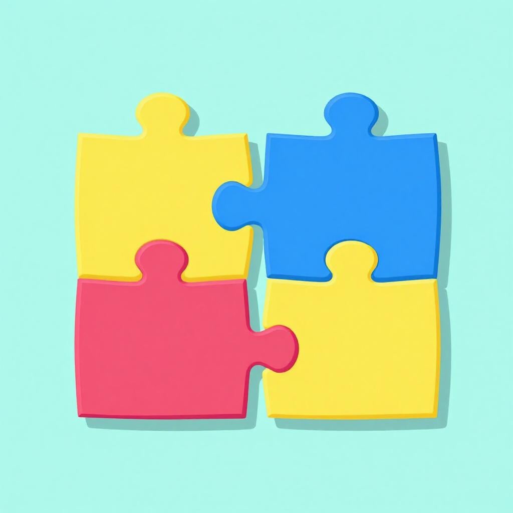Two puzzle pieces with matching shapes clicking together.