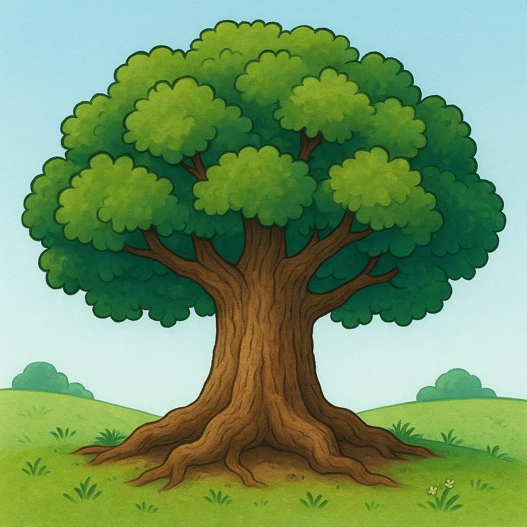 A massive, ancient oak tree with deep, visible roots anchoring it securely into the ground, symbolizing lasting security and permanence.