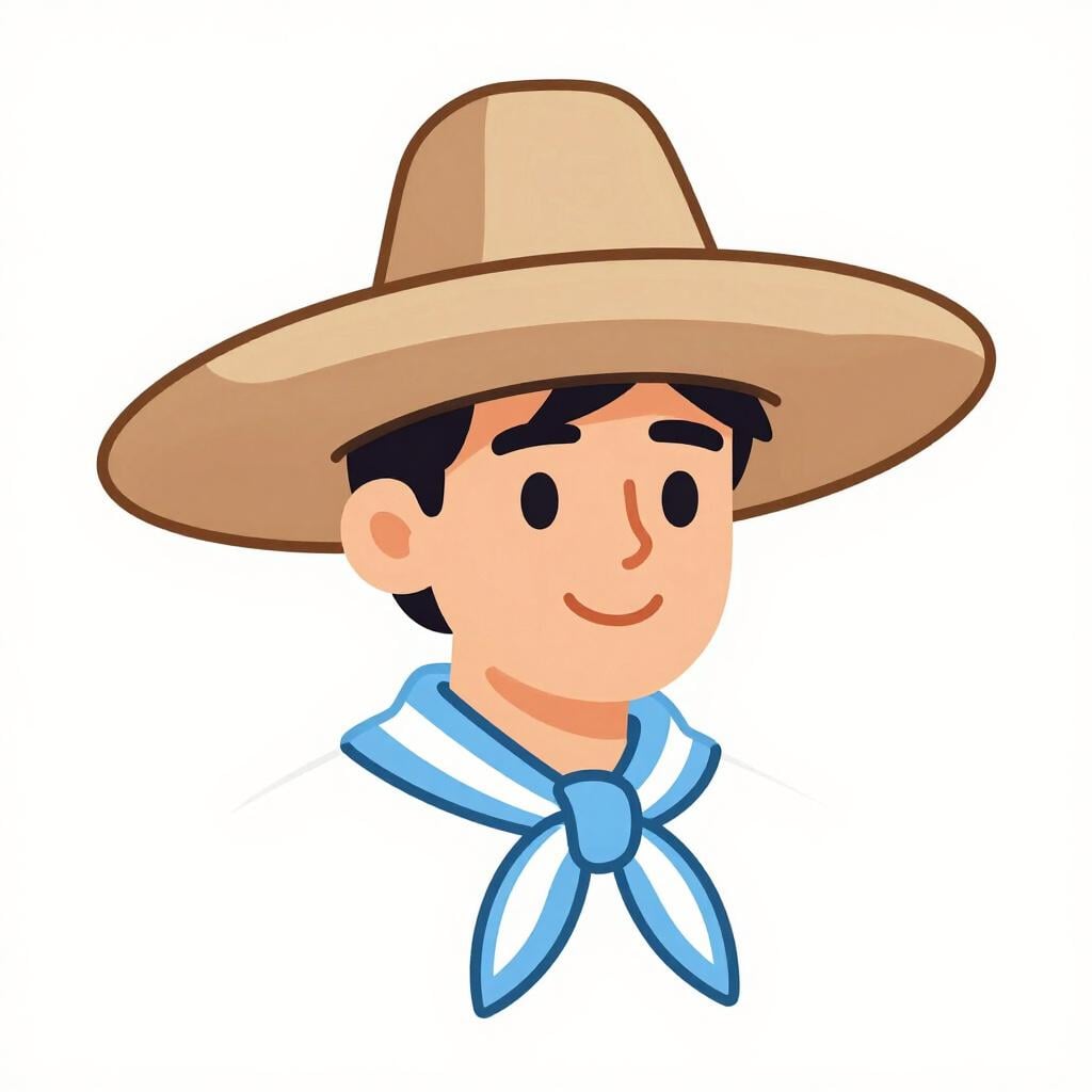 Un homme portant un chapeau de gaucho argentin traditionnel et une écharpe bleue et blanche.