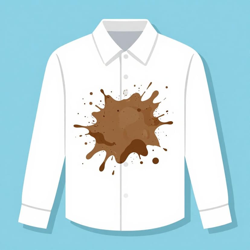 A white shirt with a large brown mud splatter on the front.