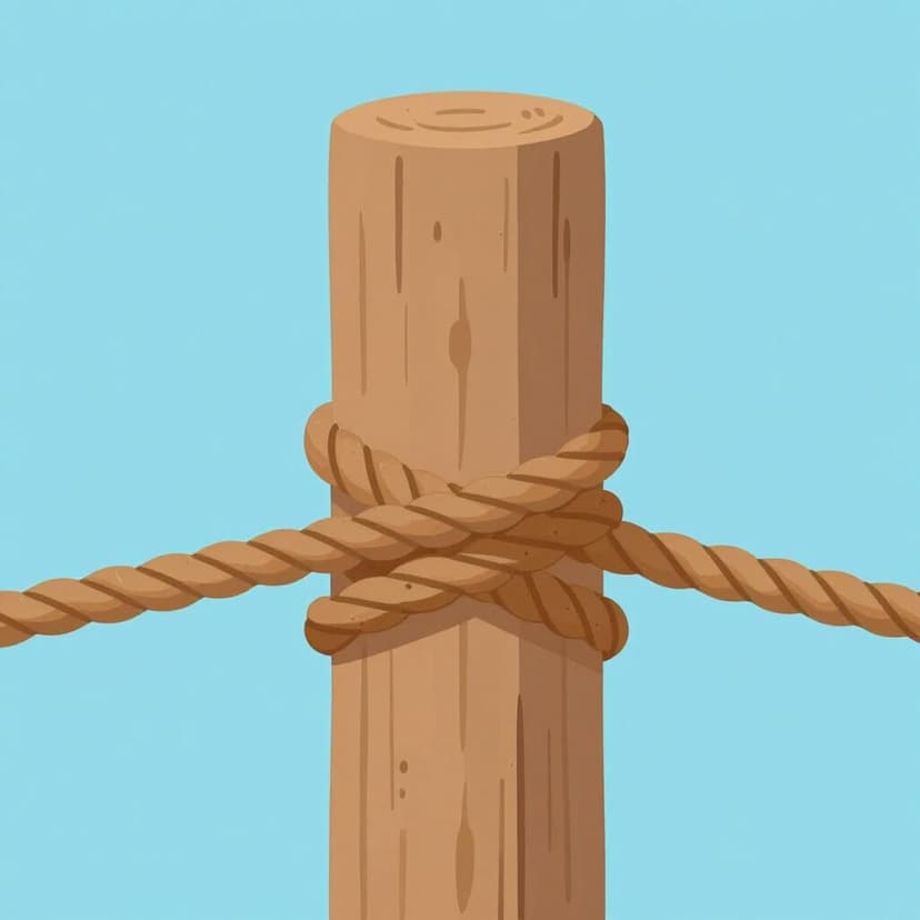 A simple illustration of a thick rope tied in a tight knot around a wooden post, showing pressure.