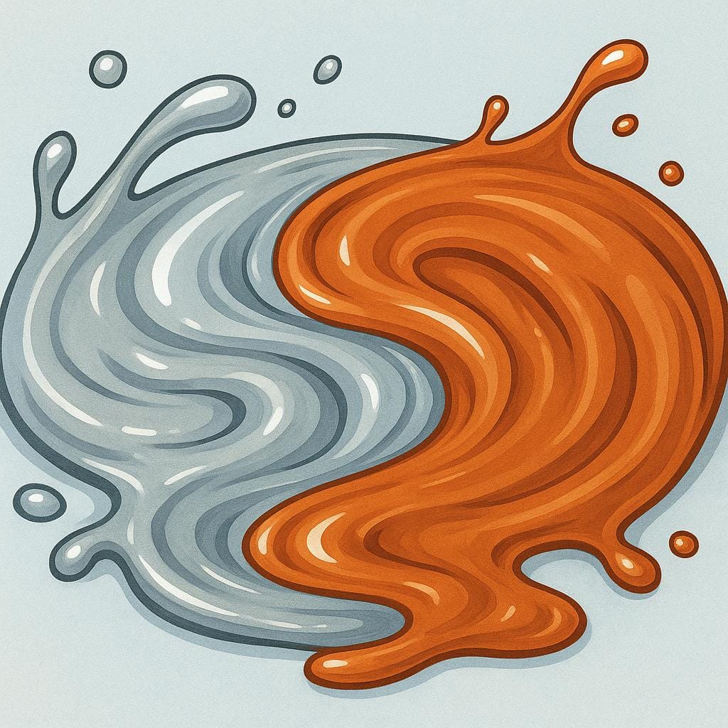 Two streams of molten metal, one silver and one gold, swirling and blending together to form a new, unified metal mass.