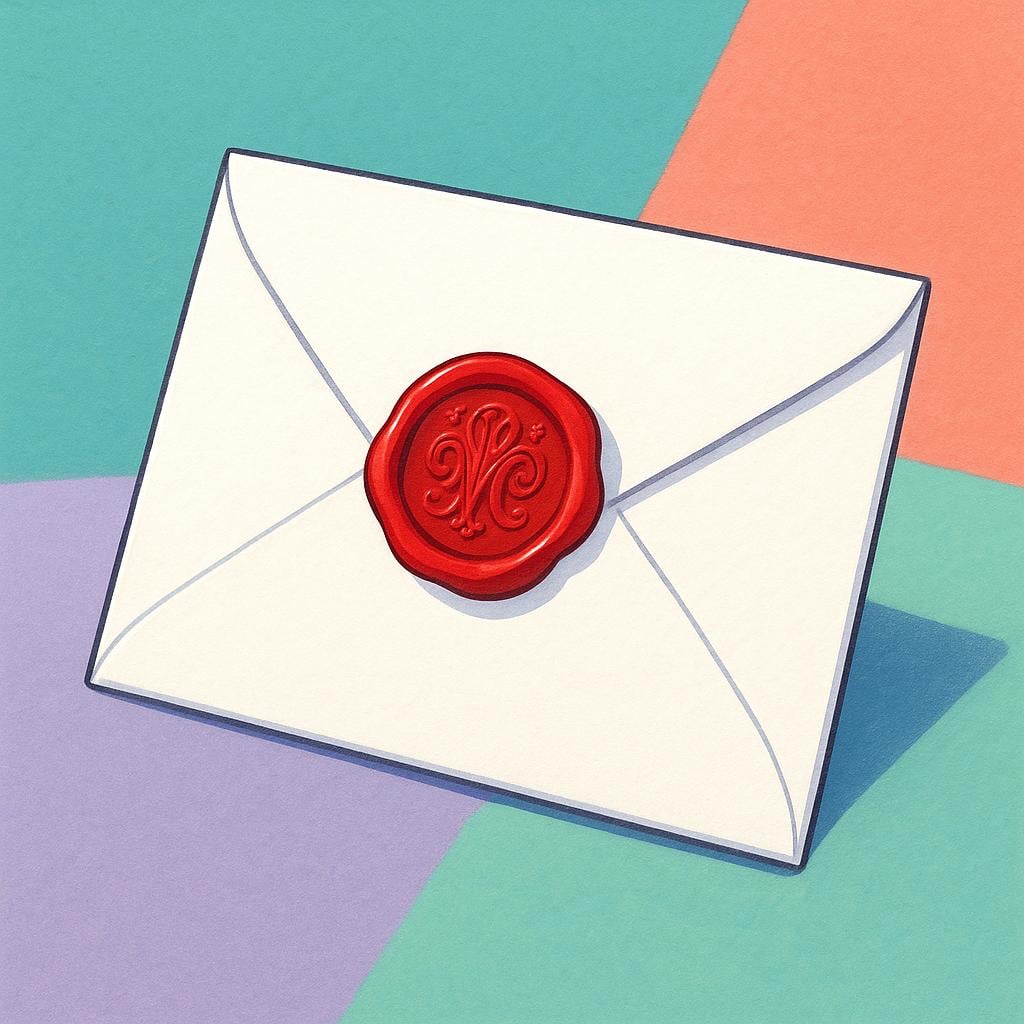 An elegantly folded white invitation card sealed with a prominent red wax stamp, symbolizing a formal request to attend an event.