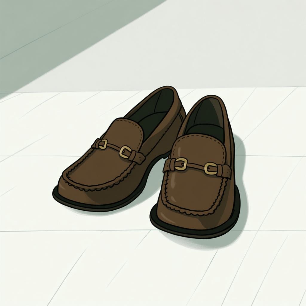 A simple drawing of a pair of solid brown leather shoes, focusing purely on the color.