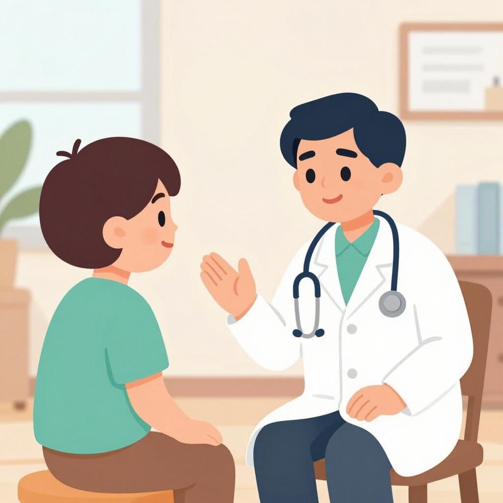 Une personne parlant à un médecin en blouse blanche.