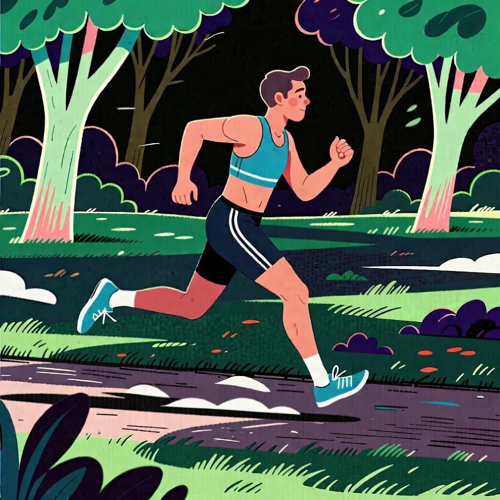 A person running on a path in a park, to show an action that was in progress in the past.