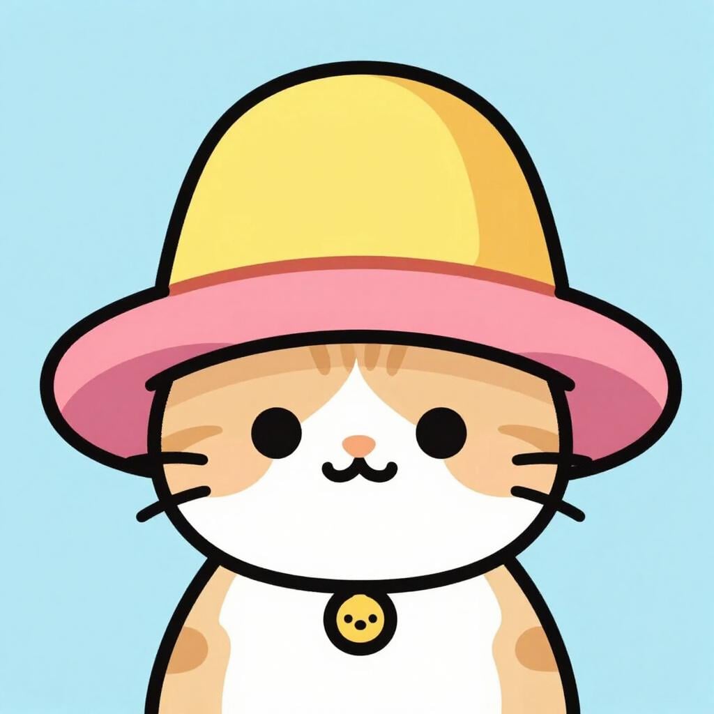 A colorful illustration of a cat wearing a hat to show rhyming words.