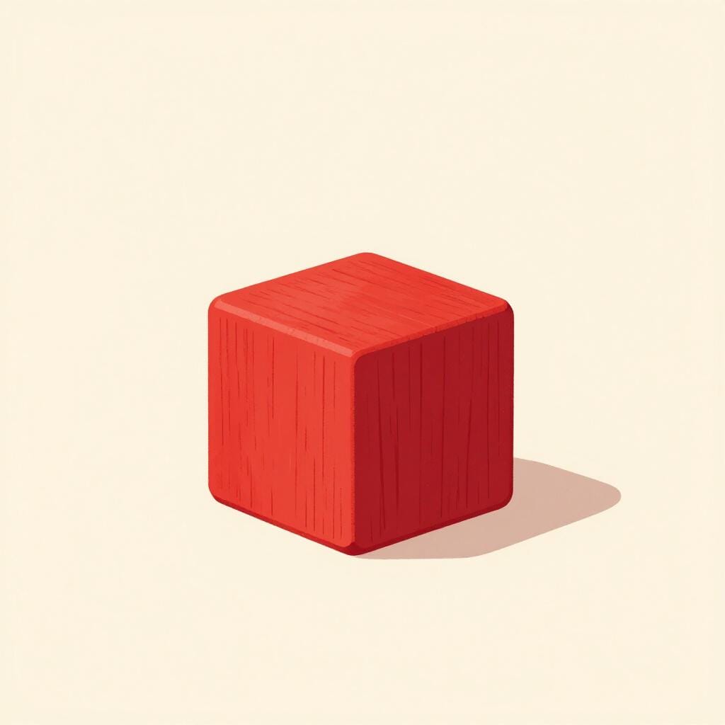 A simple wooden building block shaped like a cube.
