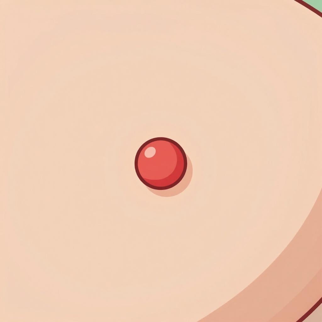 Een vergrote illustratie die een enkele kleine, rode puist of vlek op een gladde huid toont.