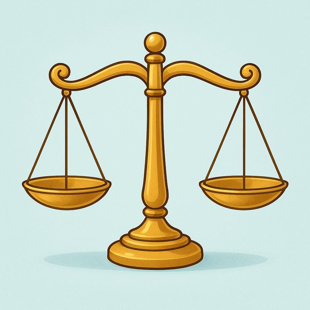 A perfectly balanced scale of justice made of gold, symbolizing official government law.