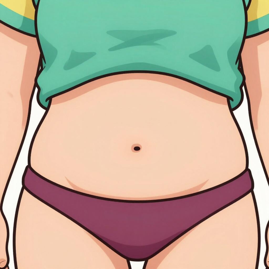 A simple drawing of a person's midsection with a soft roll of fat visible at the waistline.