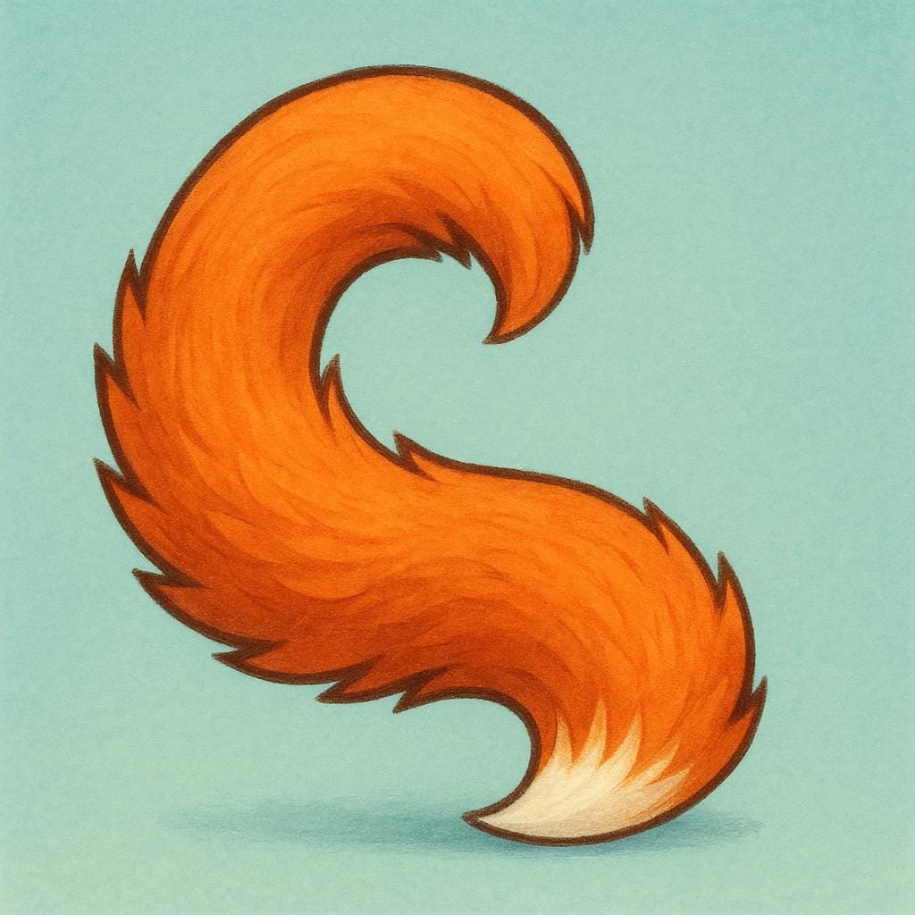 A fluffy orange fox tail shown against a simple background.