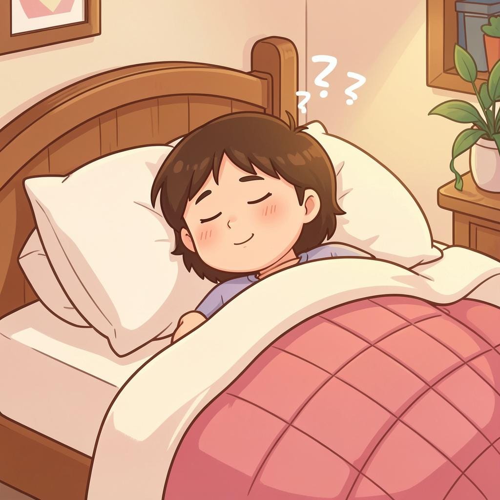 A person sleeping very peacefully and soundly in a cozy bed.