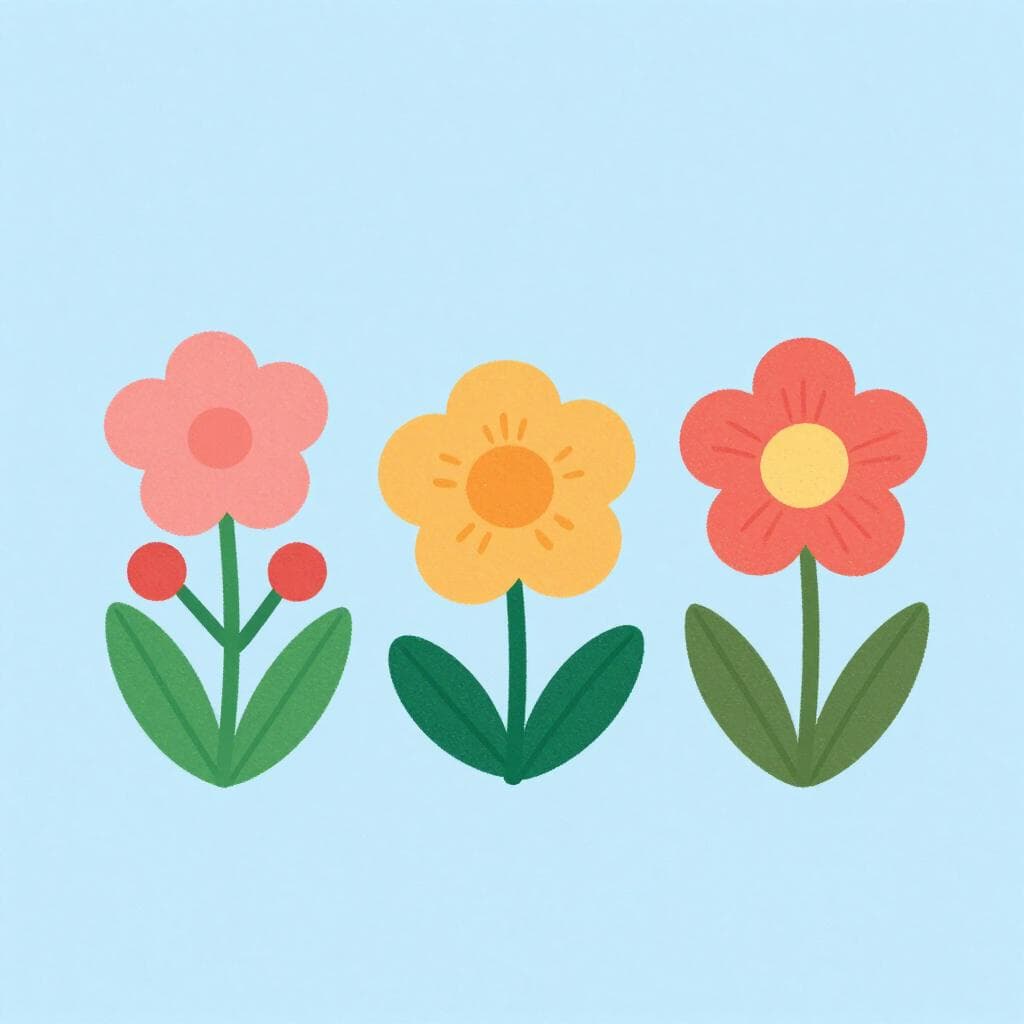 Uma fileira de três flores desabrochando representando uma estação de três meses.