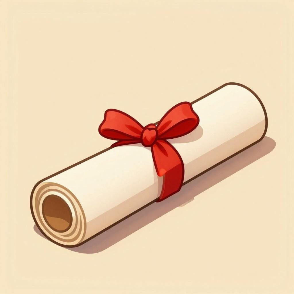 リボンで結ばれた巻物状の証書。