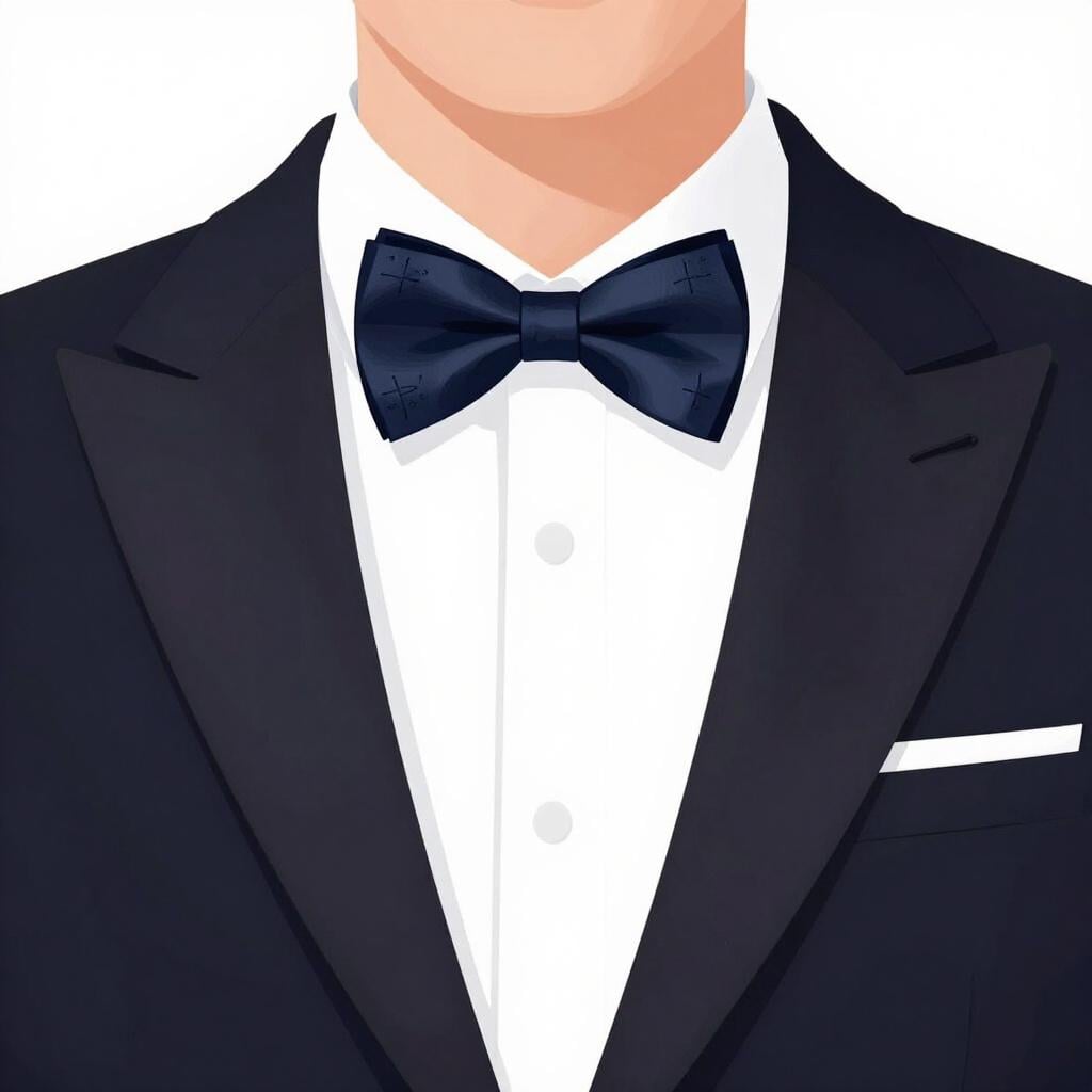 Een persoon die een chique smoking en een glimmende vlinderdas draagt, er erg elegant uitzien.