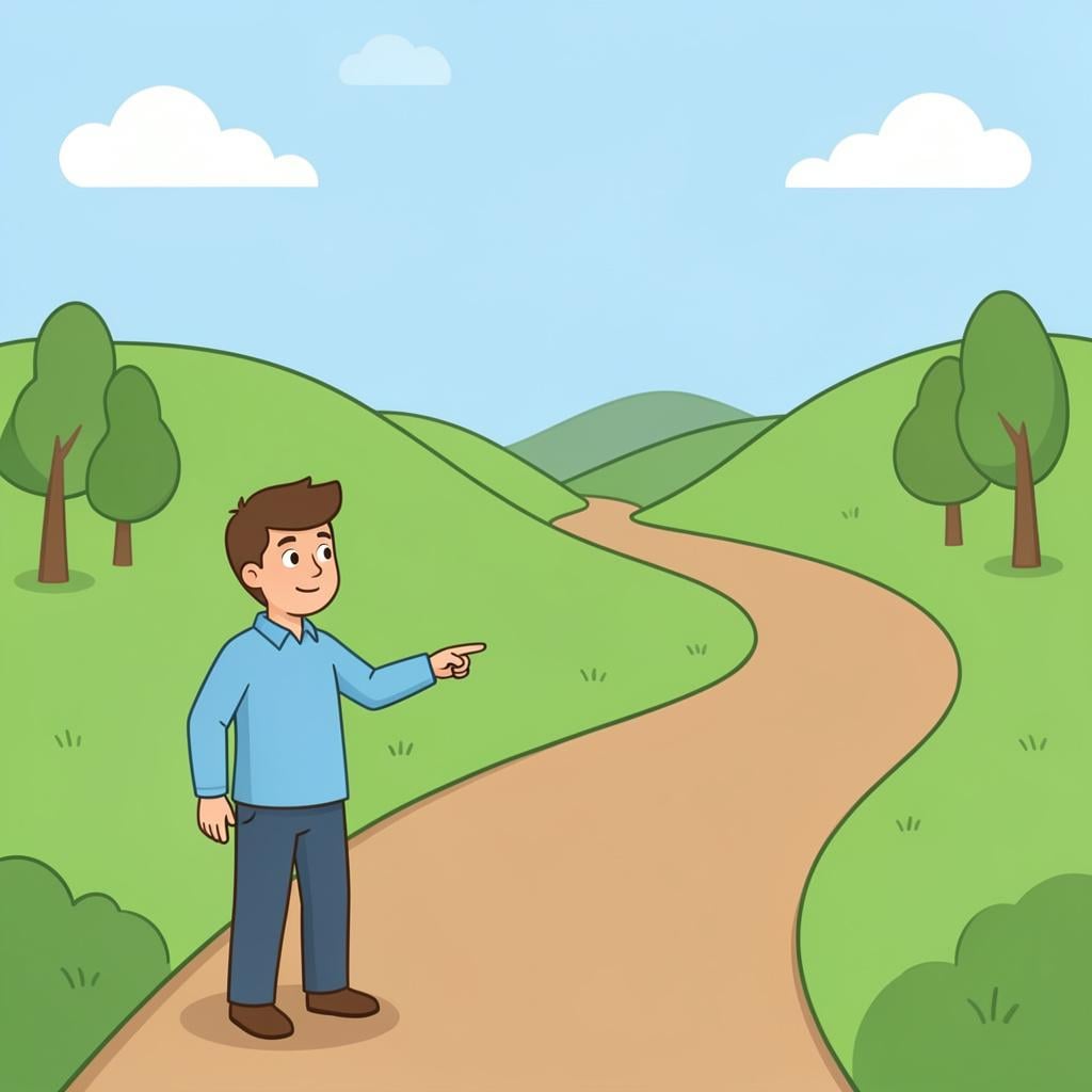 A person standing at a fork in a path, calmly choosing which way to walk.