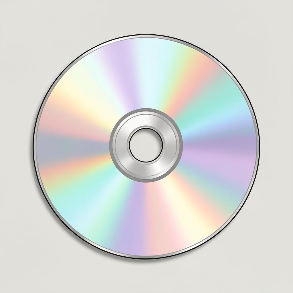 A shiny silver DVD disc with a rainbow-like reflection on its surface.