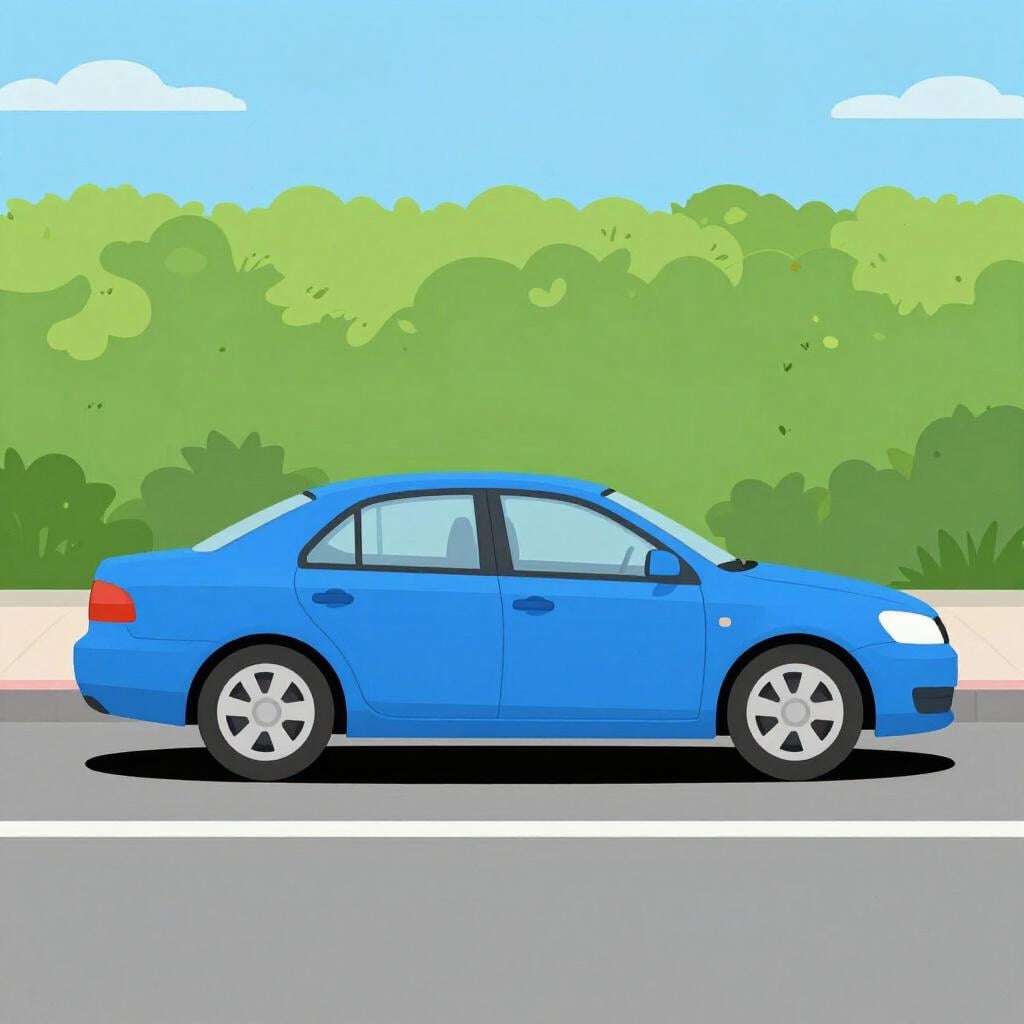 Una berlina a quattro porte elegante e moderna parcheggiata in una strada di periferia pulita.