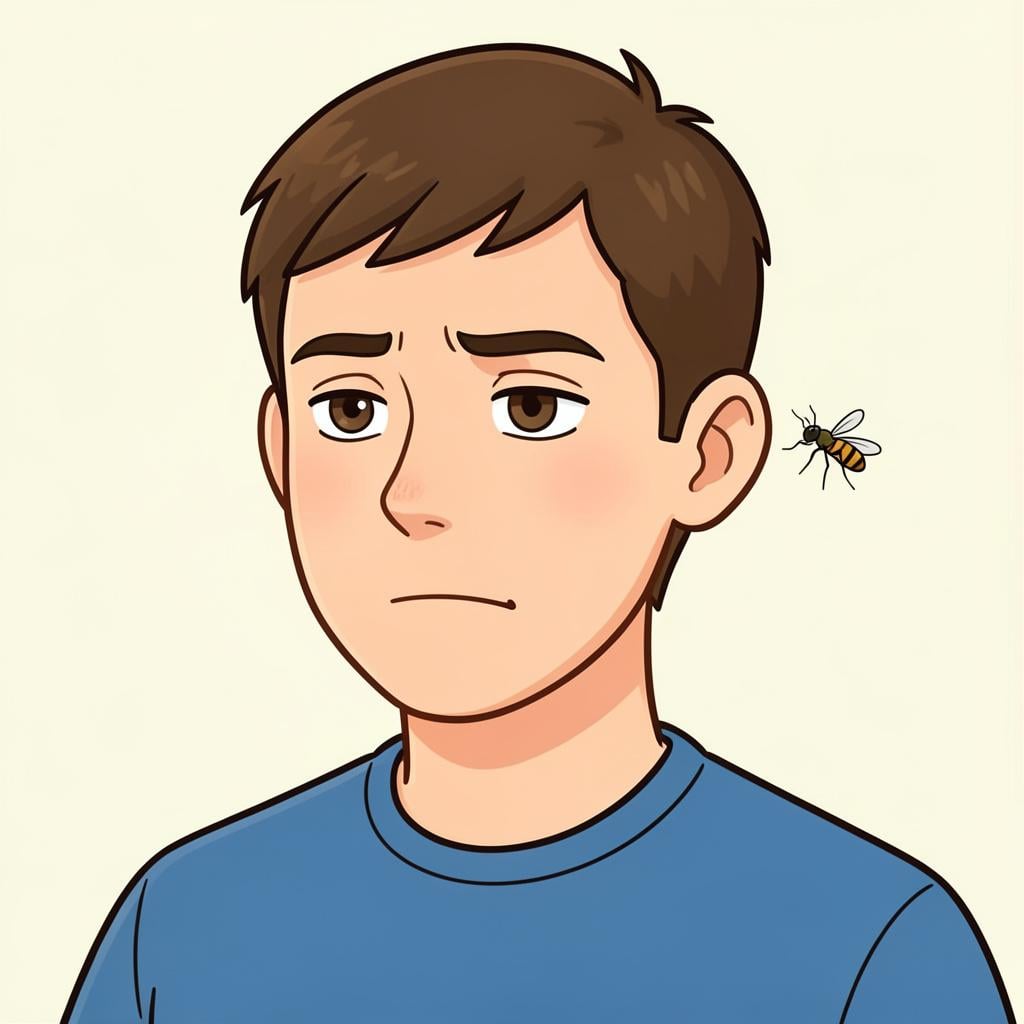 A small buzzing mosquito flying around a person's head.