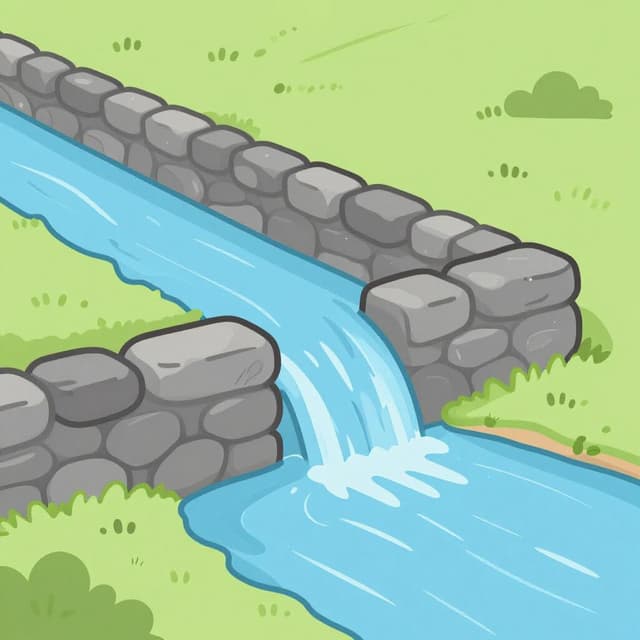 A small, sturdy stone wall standing firmly against a rushing stream of water.