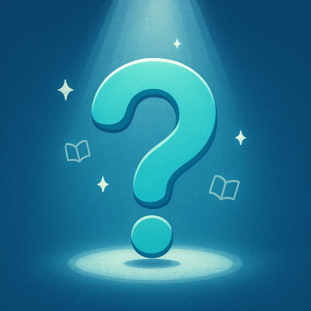 A large, stylized question mark is brightly illuminated by a strong, focused beam of light coming from above, symbolizing the discovery of an explanation or reason.