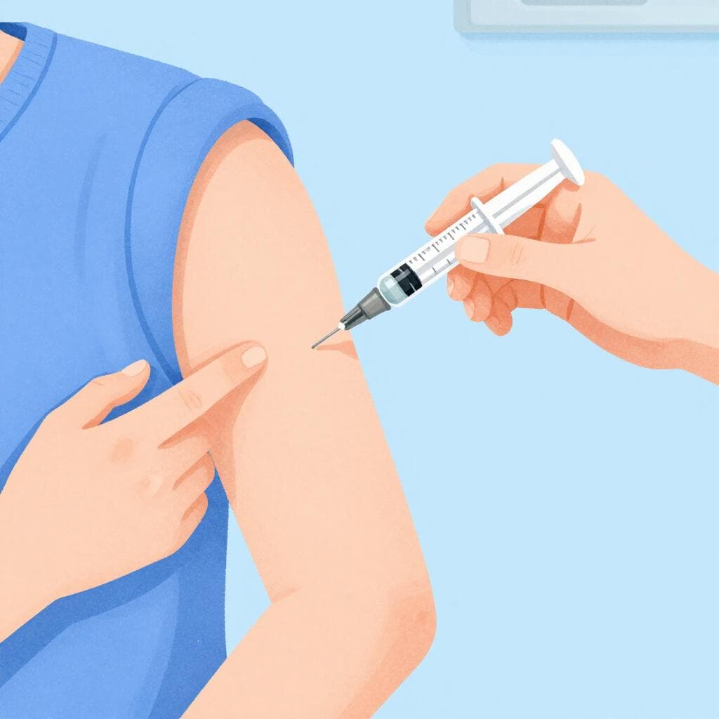 La main d'un médecin administrant soigneusement un vaccin avec une petite seringue dans le bras d'un patient.