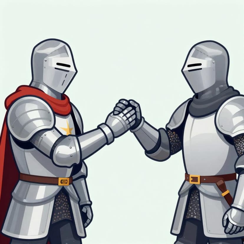 A knight holding a single glove, extending it toward another knight to start a duel.