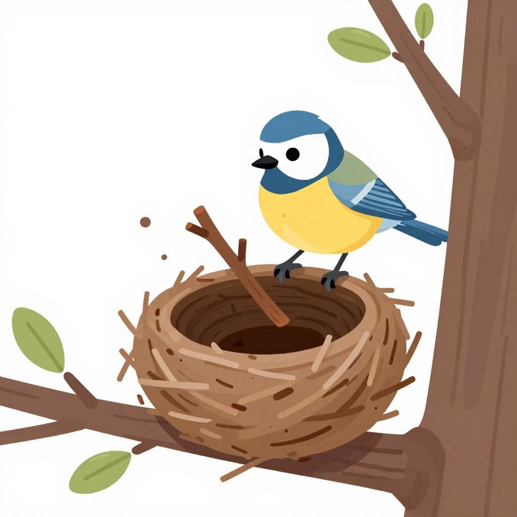 Ein Vogel baut mit kleinen Zweigen ein Nest, um ein Zuhause zu schaffen.