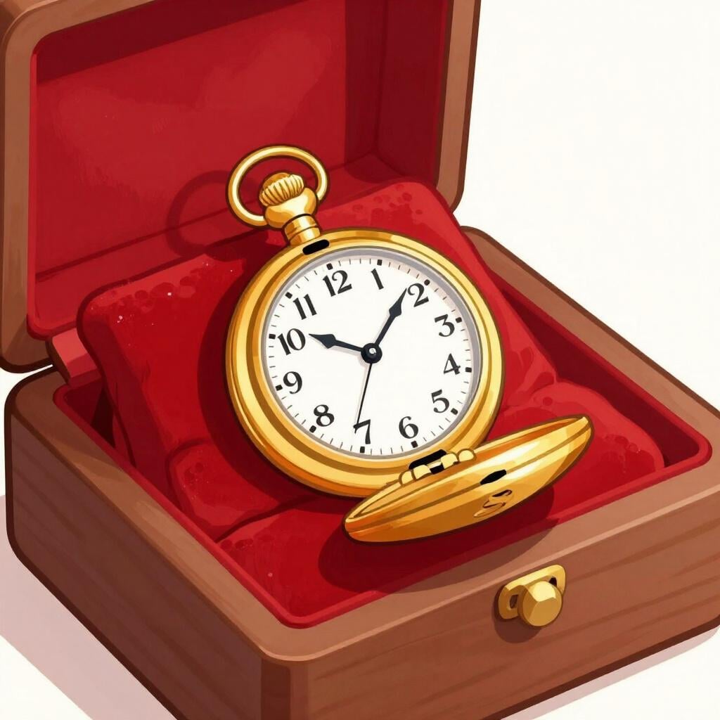 木箱の中のベルベットクッションの上に置かれた金の腕時計。