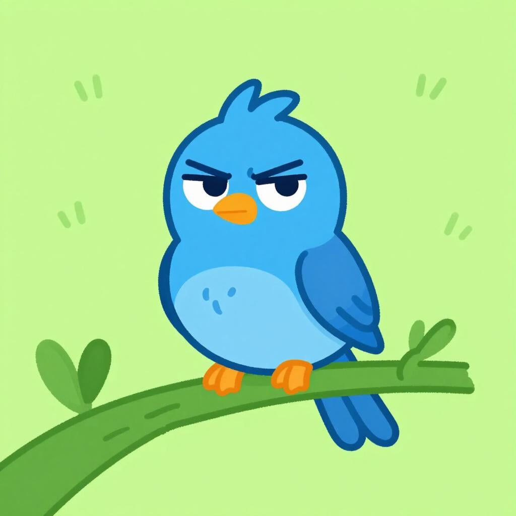 A small cartoon bird with a furrowed brow and crossed arms looking frustrated.