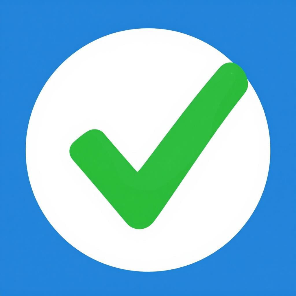 Uma marca de verificação verde brilhante dentro de um círculo branco sobre um fundo azul sólido, significando uma mensagem clara e direta.