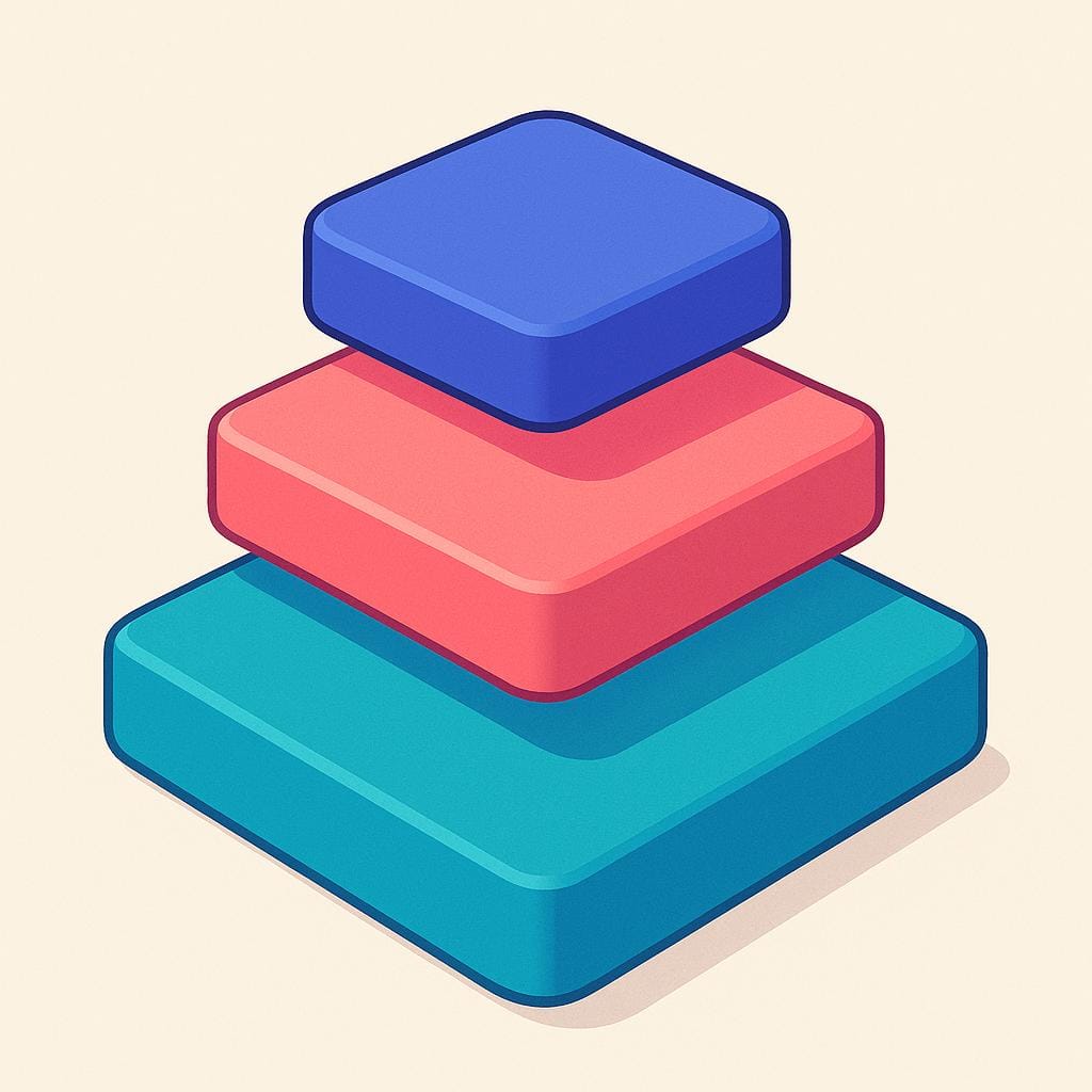 A storybook illustration showing three brightly colored, distinct platforms arranged vertically like steps, symbolizing different stages or ranks.