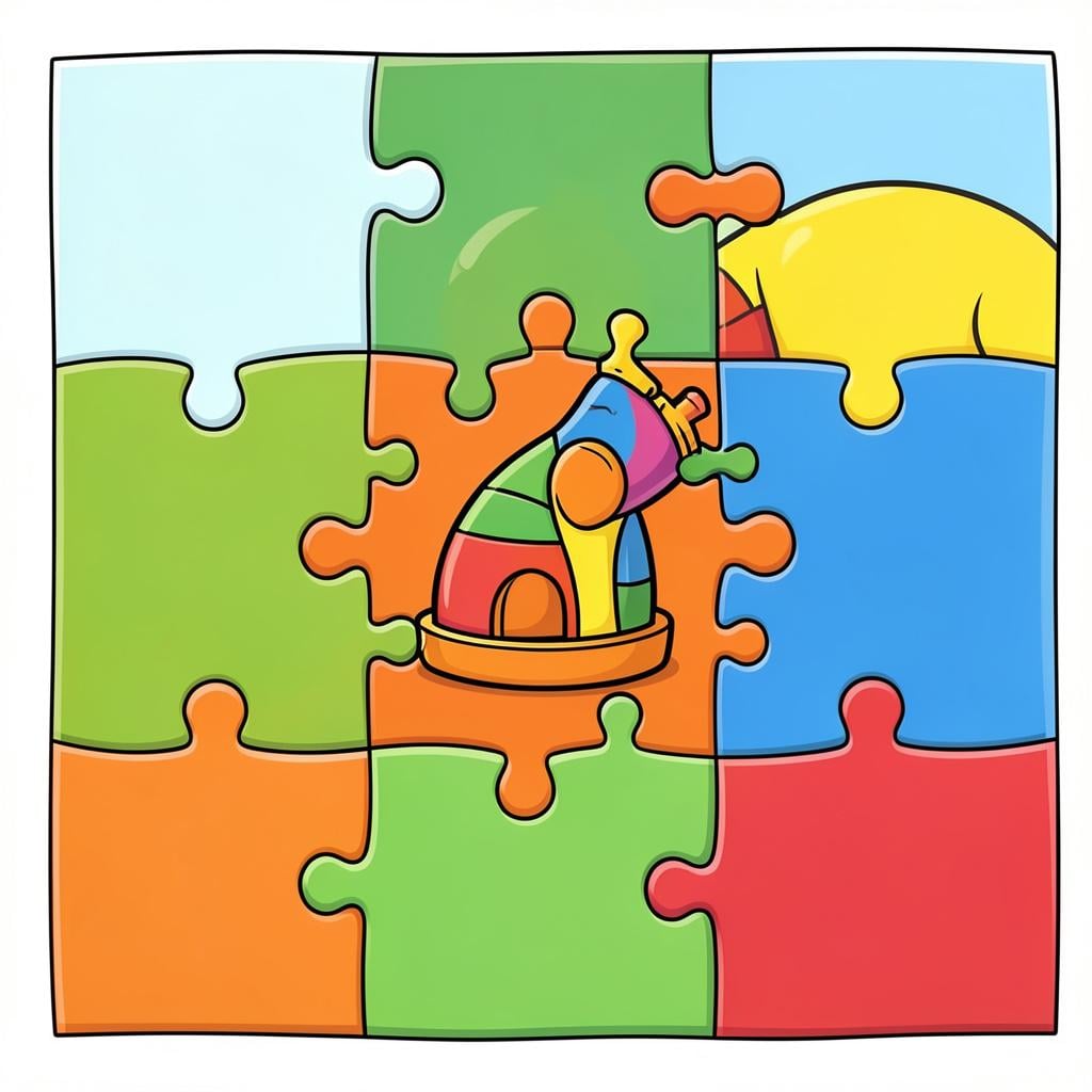 A colorful puzzle with pieces of different shapes and colors coming together to form a whole.