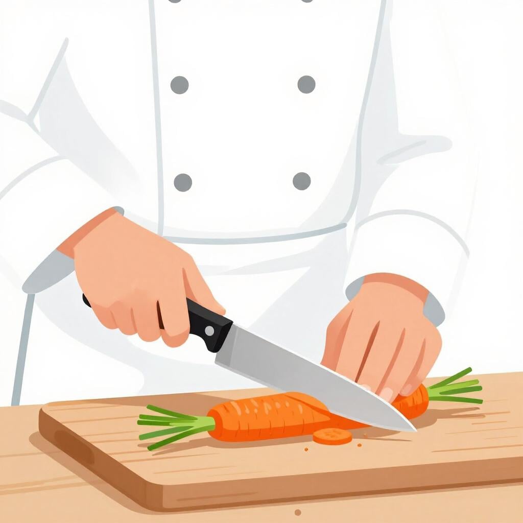 A chef chopping vegetables with a knife, representing a specific way of working.