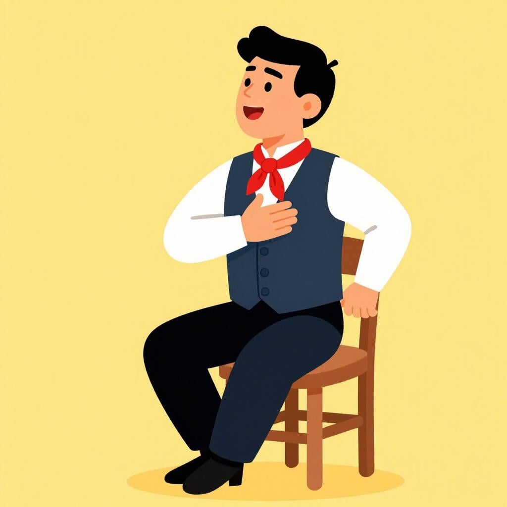 Un homme en tenue espagnole traditionnelle, la tête penchée en arrière et la bouche ouverte comme s'il chantait du flamenco.