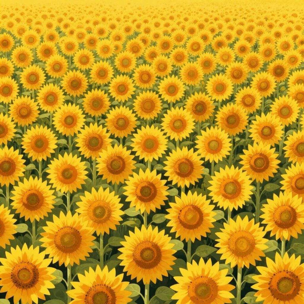 A vast field filled with a large quantity of bright yellow sunflowers stretching toward the horizon.
