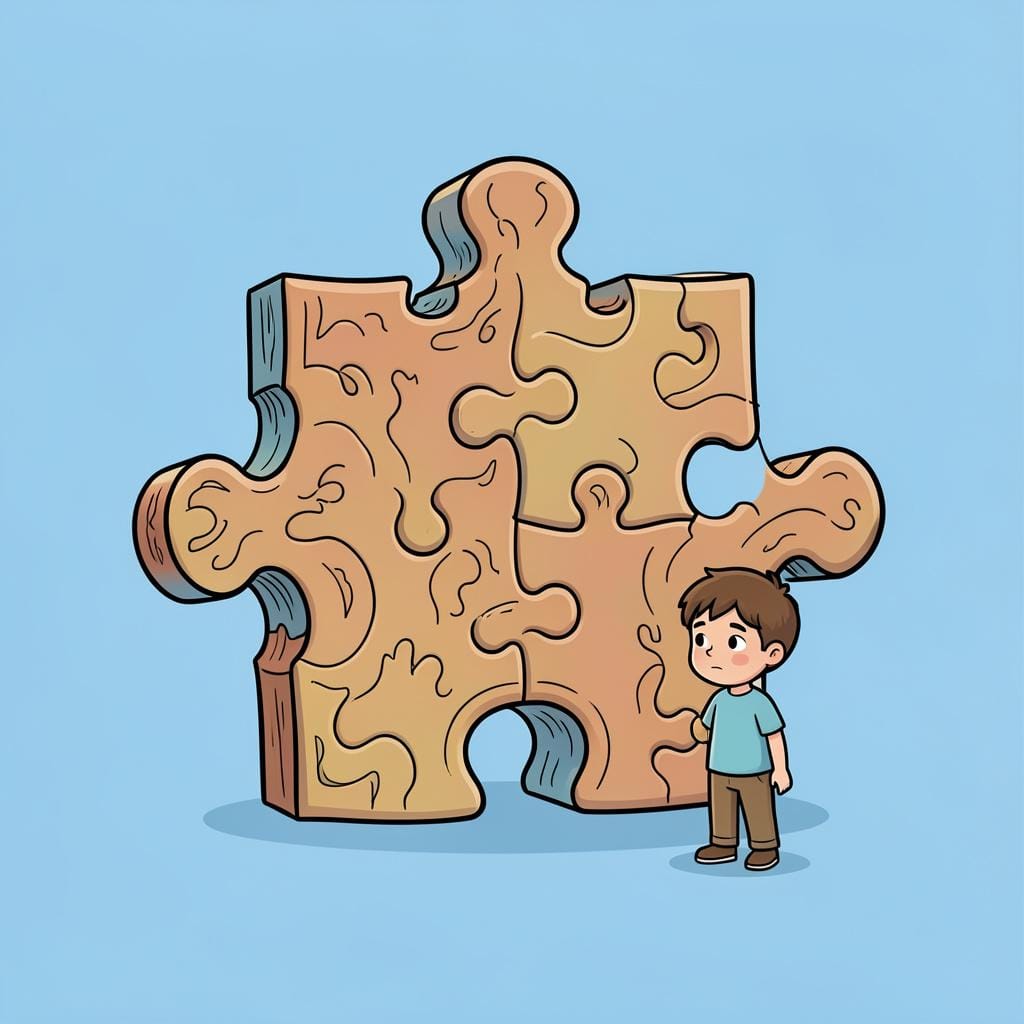 A person looking at a very complex, large puzzle piece while trying to figure out where it fits.