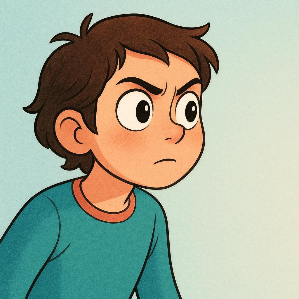 A simple illustration of a person's head and shoulders, shown actively focusing their eyes intensely toward an object just outside the frame, illustrating the physical act of looking.