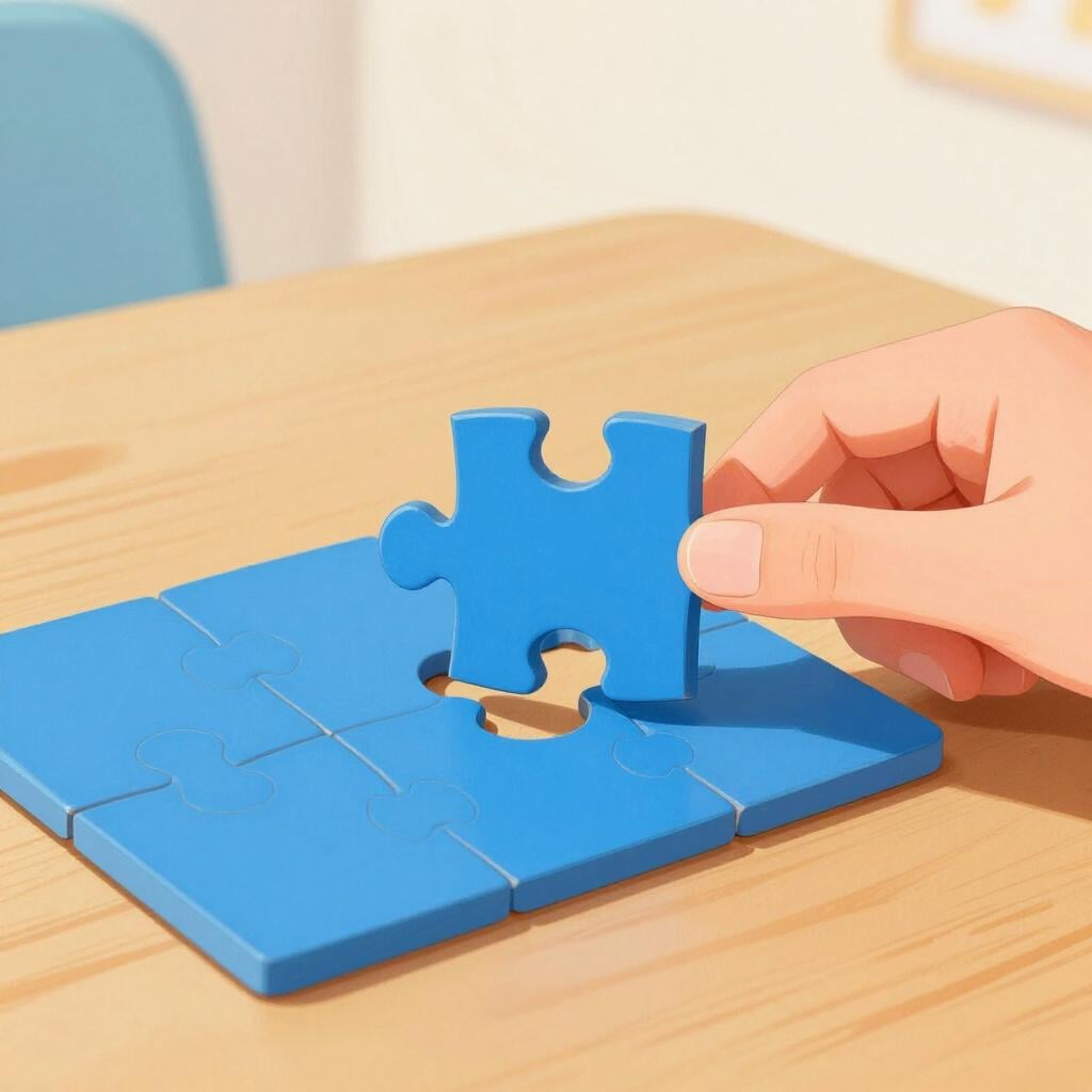 A person smiling while holding a perfectly fitting puzzle piece.