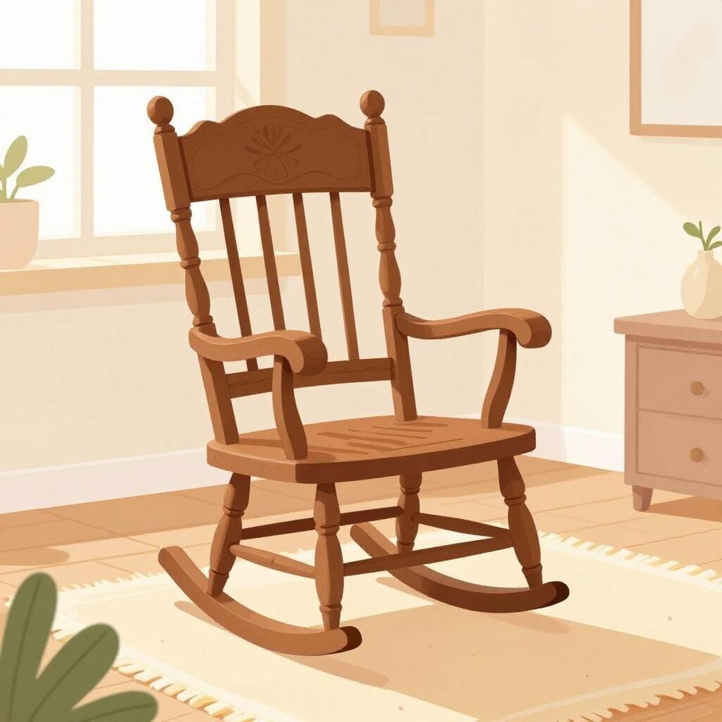 Una classica sedia a dondolo in legno ornata seduta in una stanza accogliente.