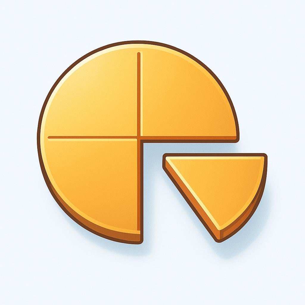 A large, stylized gold coin or circle that has been divided into four equal pieces, with one piece slightly separated from the rest.