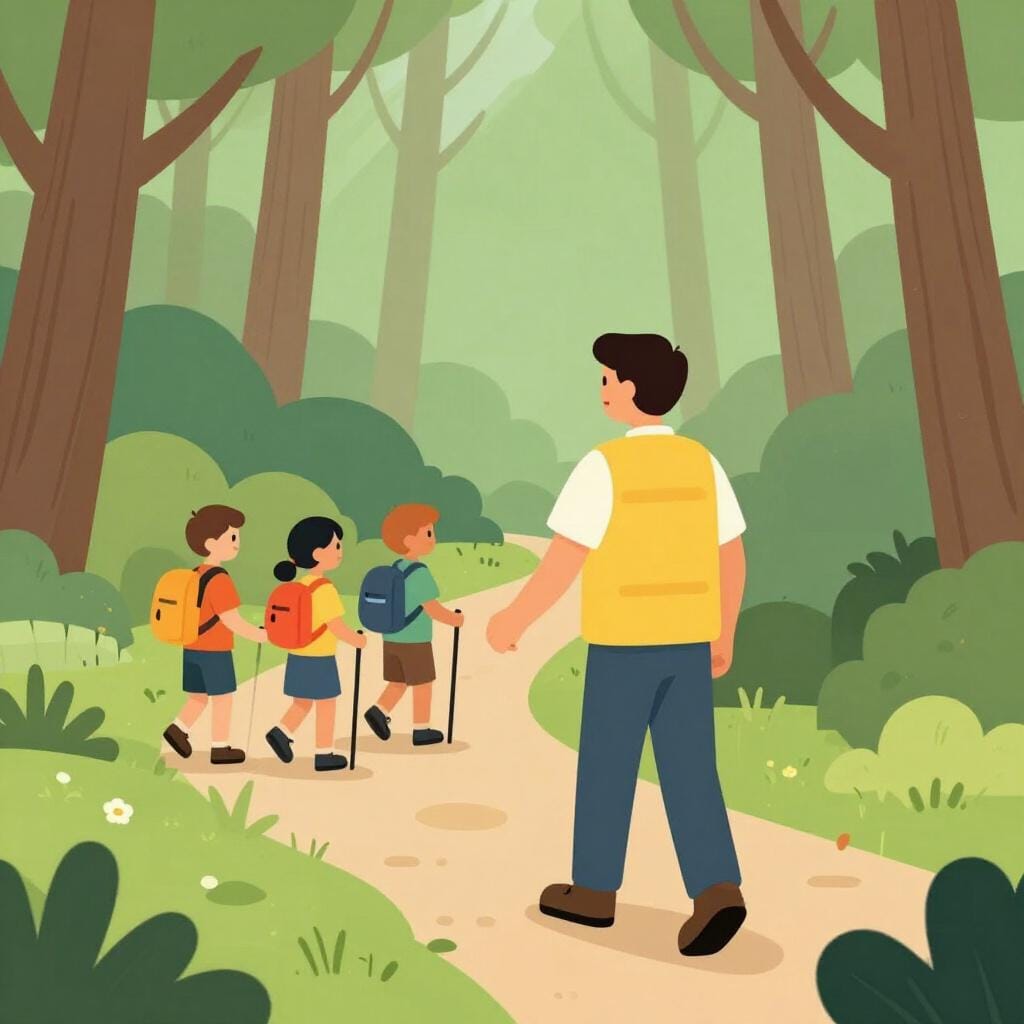 A person standing at the front of a group of people, pointing towards a goal.