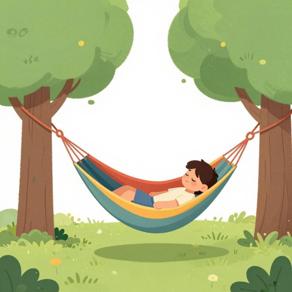 Una persona che dorme su un'amaca sotto un albero in una giornata di sole.